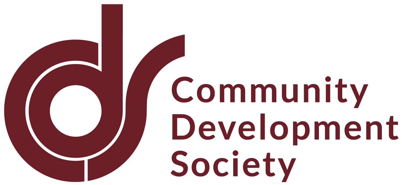 Burgundy CDS letters stylized to look like a snail. The words "Community Development Society" appear on the right.